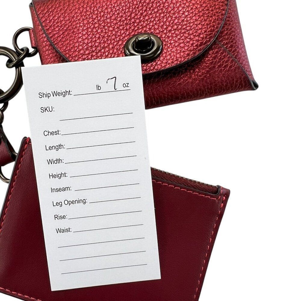 Coach Rare NWOT Dual Card Case Red Metallic Leather Card Case & Key Ring - Picture 12 of 12